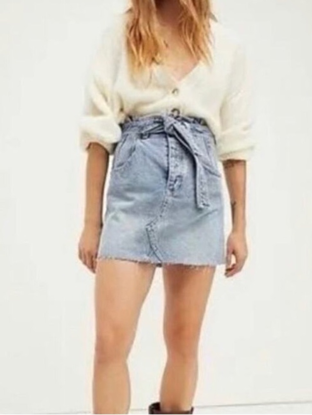 Free People Denim East Of Eden Belted Mini Skirt